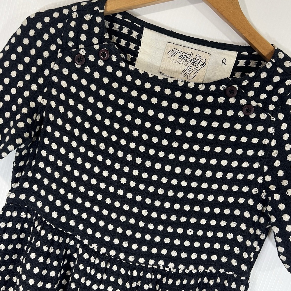 Ace & Jig Polka Dot Babydoll Mini Dress XS Black White Linen Blend Pockets *READ